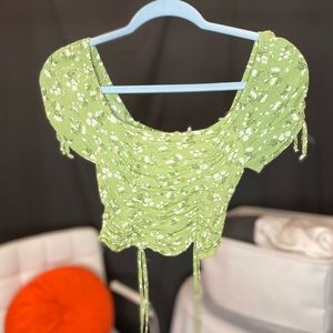 Green Puff Sleeve Crop Top